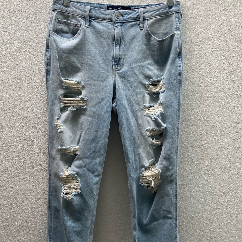 Curvy distressed high rise mom jeans